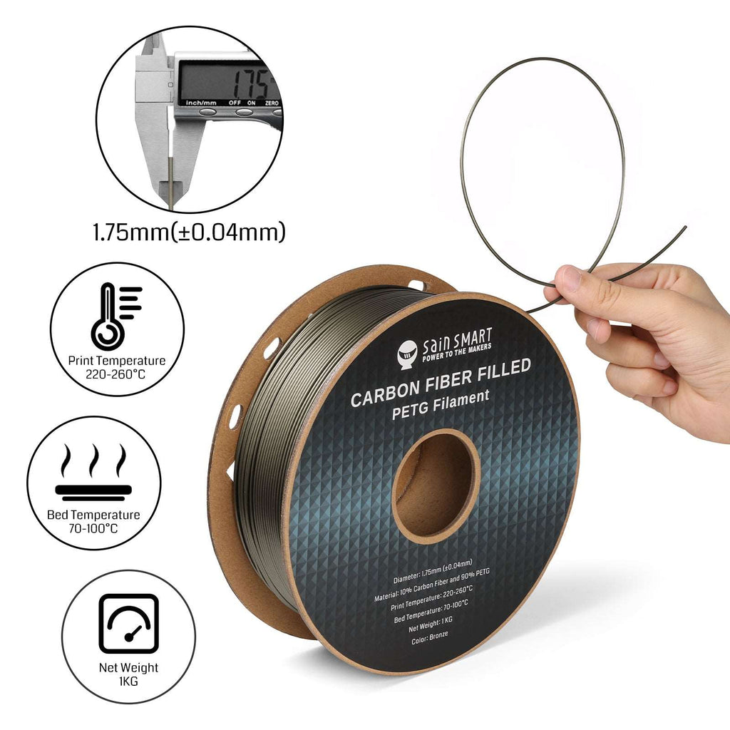 Black, Bronze Carbon Fiber PETG Filament, 1.75mm, Accuracy +/-0.04mm 1KG (2.2lbs)