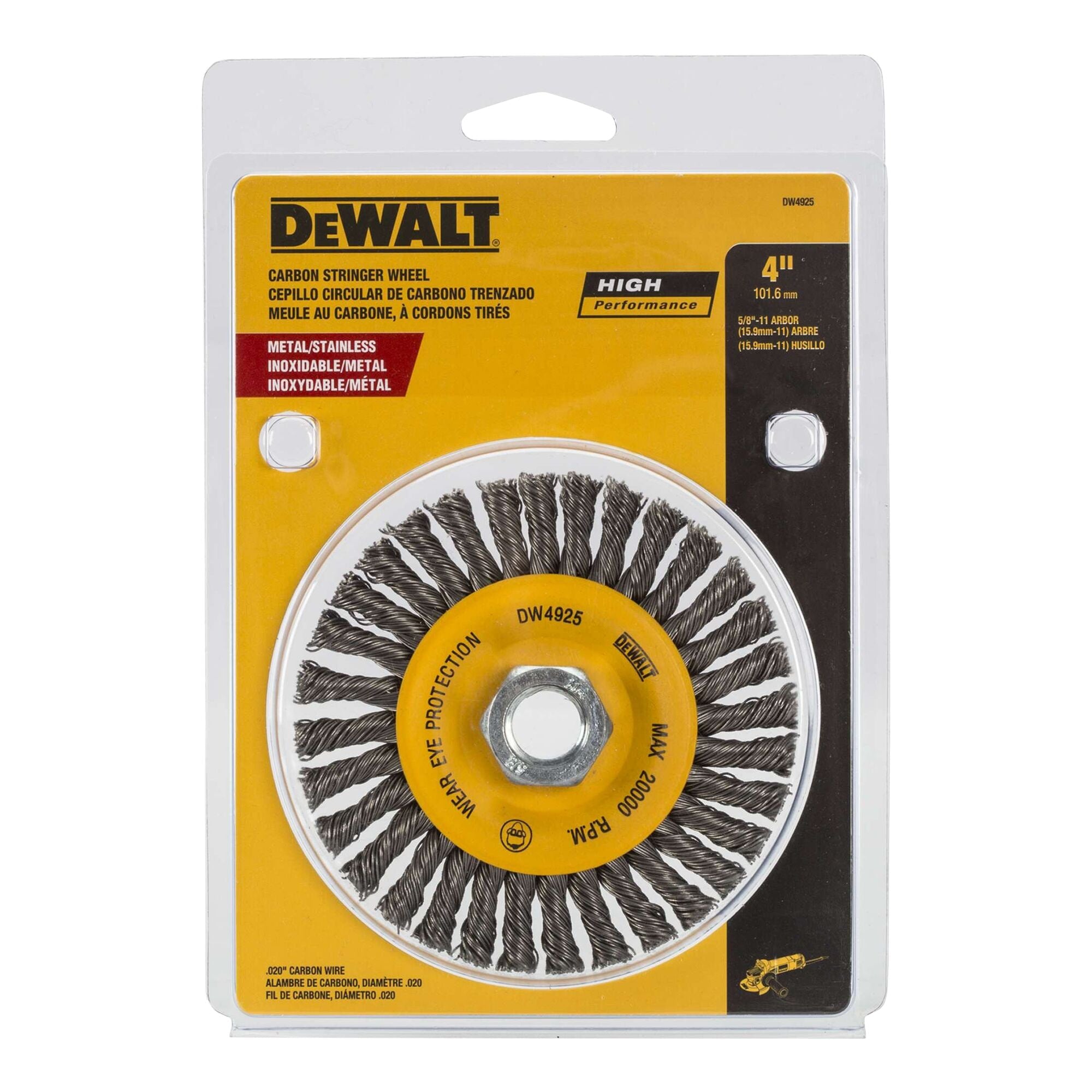 DeWalt 4" x 5/8"-11 HP .020 Carbon Stringer Wire Wheel
