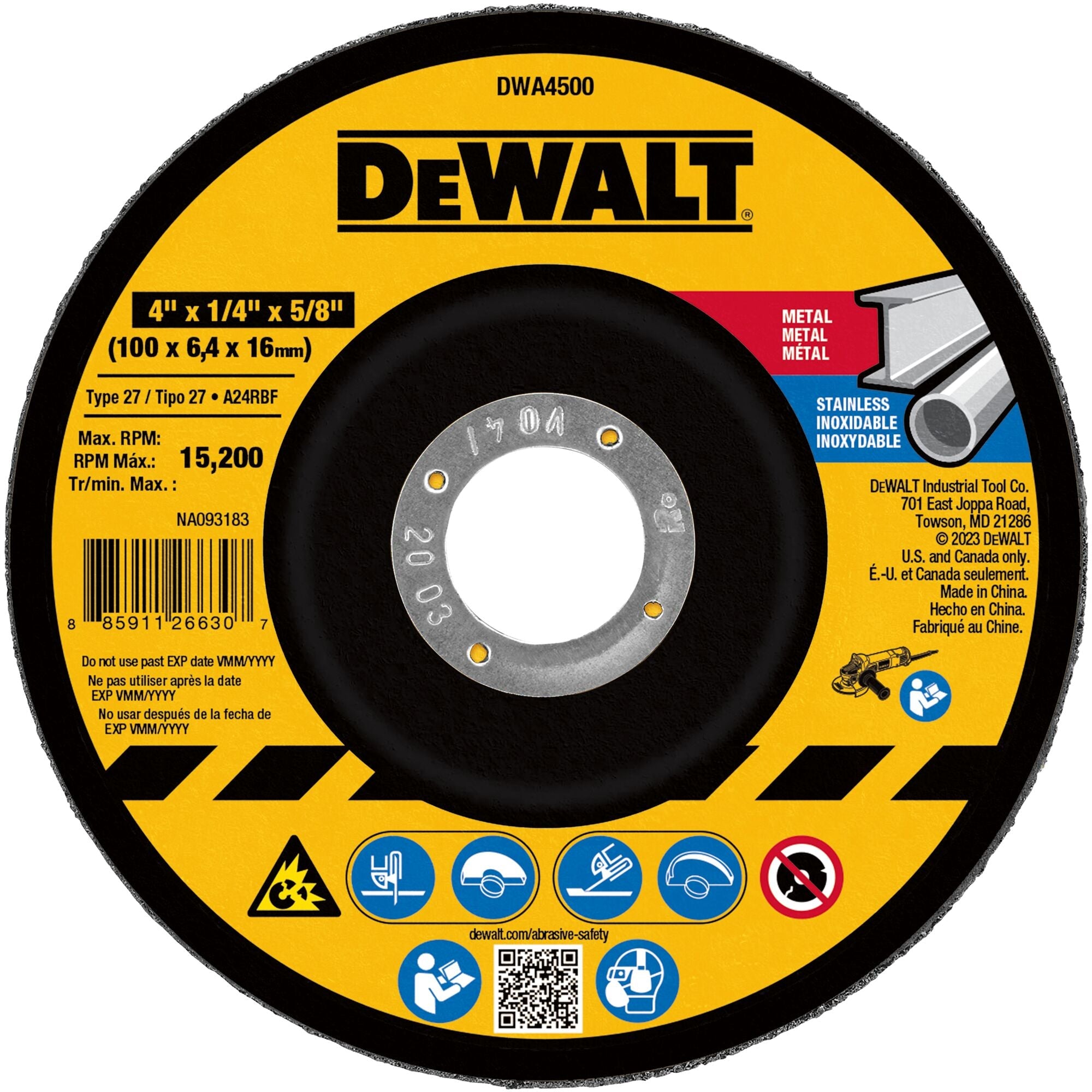 DeWalt Metal Grinding Wheel, 4-1/2-Inch X 1/8-Inch X 7/8-Inch