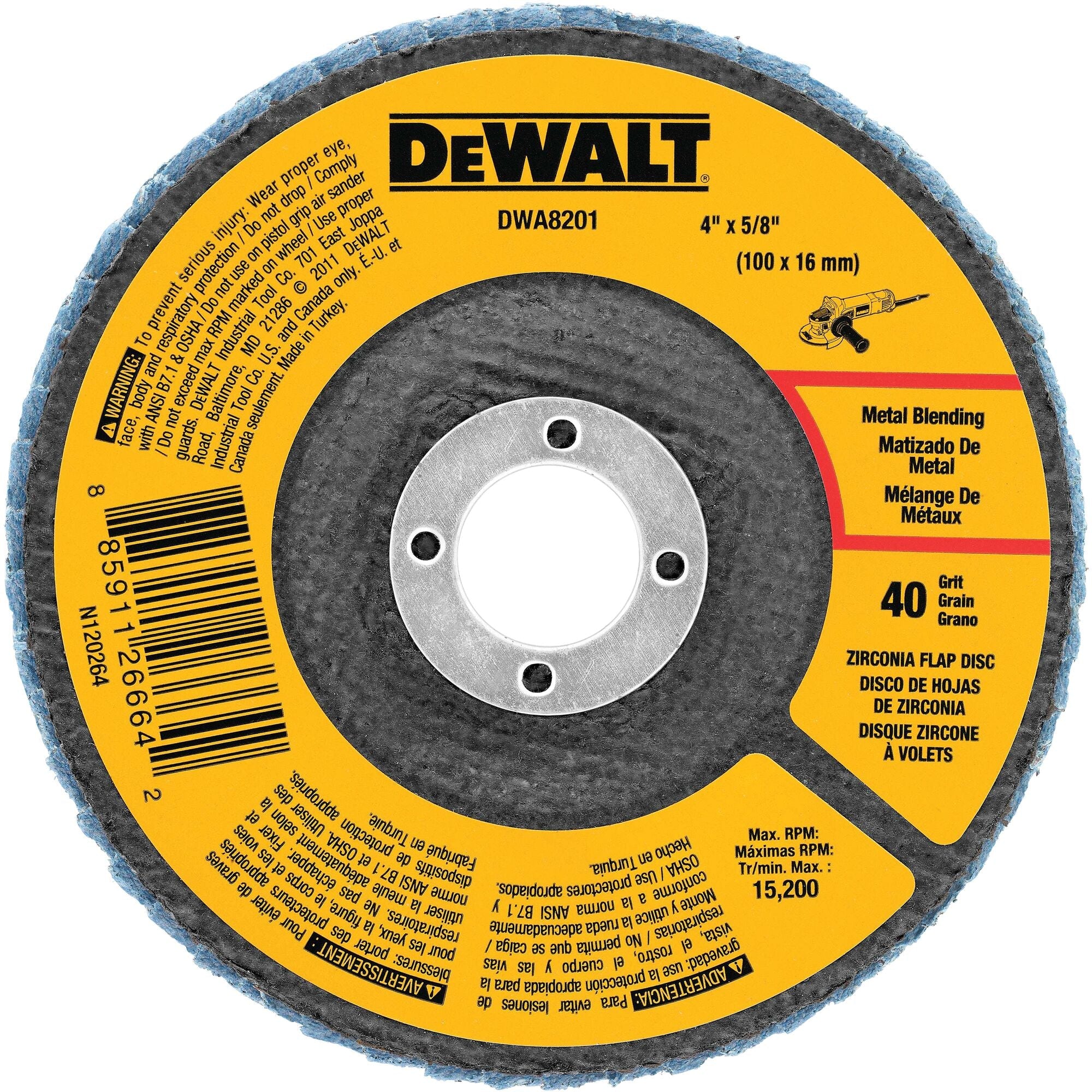 DeWalt 40 Grit Zirconia T27 Flap, 4-1/2-Inch X 7/8-Inch