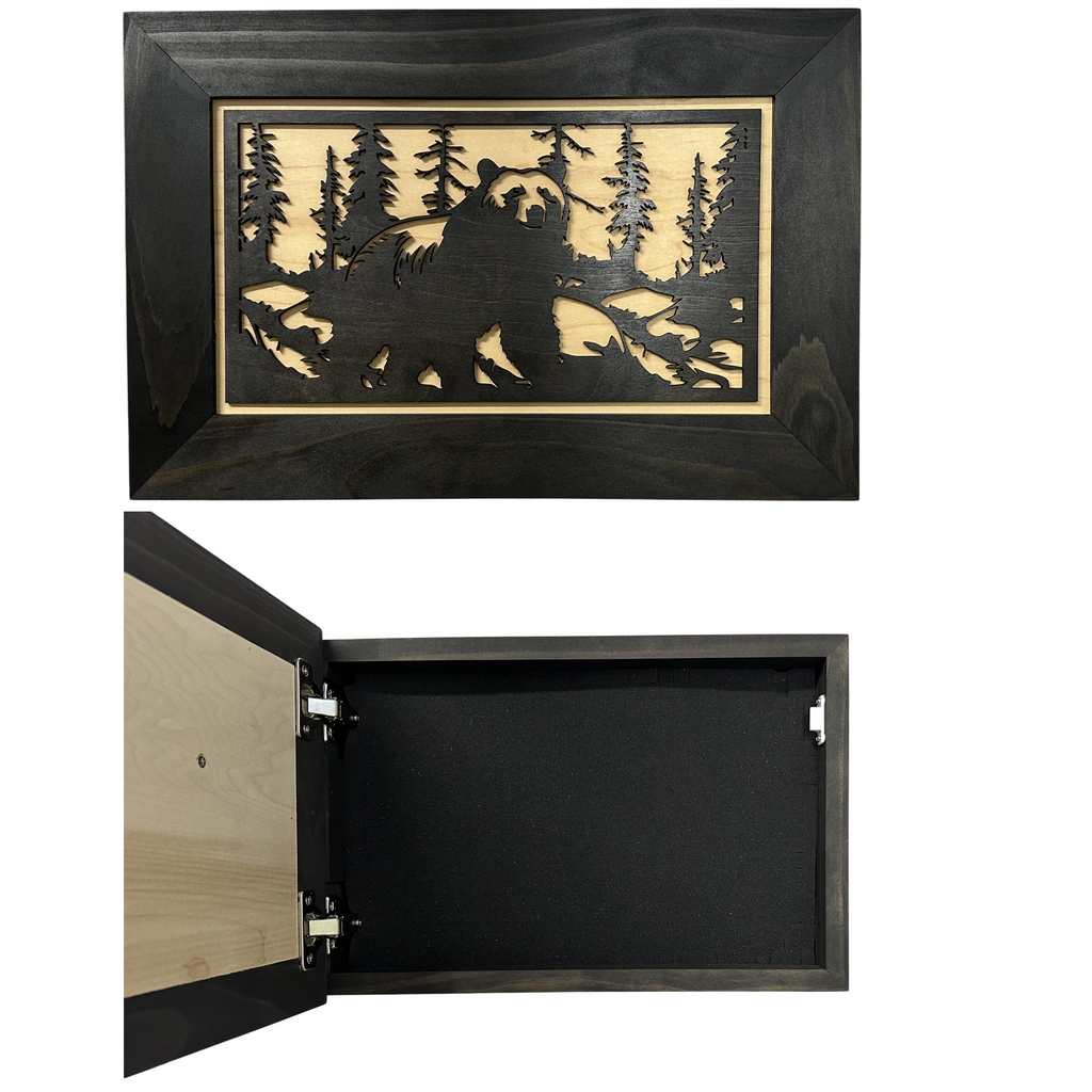Hidden Gun Cabinet Black Bear Wall Decor – Concealed Furniture Secure Gun Cabinet