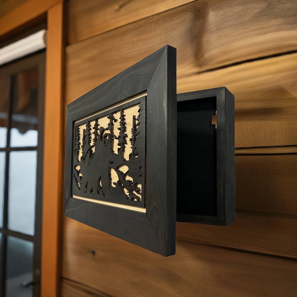 Hidden Gun Cabinet Black Bear Wall Decor – Concealed Furniture Secure Gun Cabinet