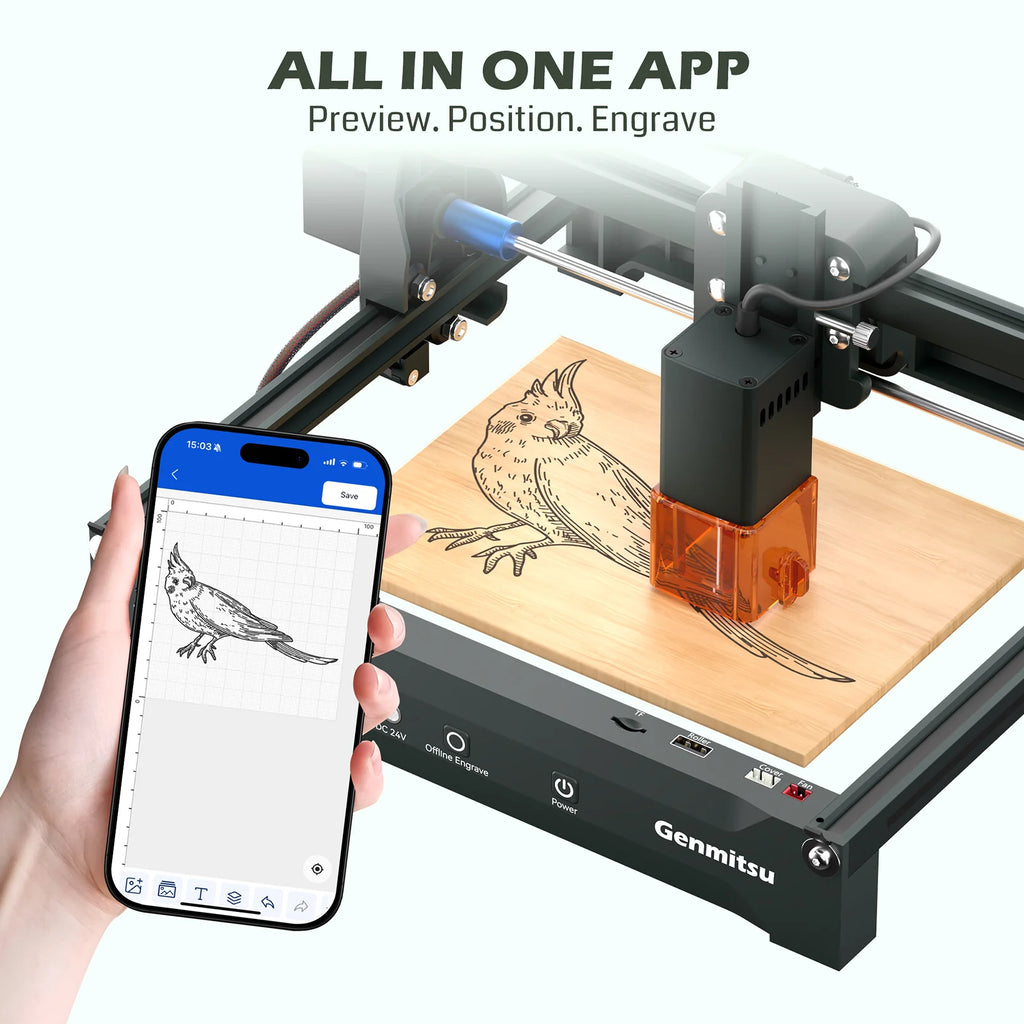 Kortek Laser Engraver Machine, 2.5W/5W/10W, ±0.01mm High Precision, IR Laser Compatible, Portable CNC Laser Cutter