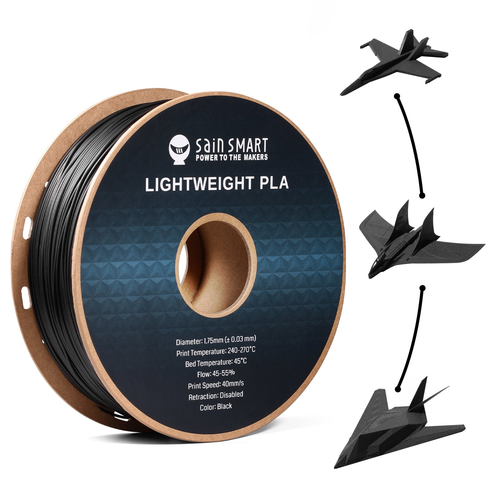 LW-PLA Filament, 1.75mm, Black & White, 1KG, Lightweight Low-Density