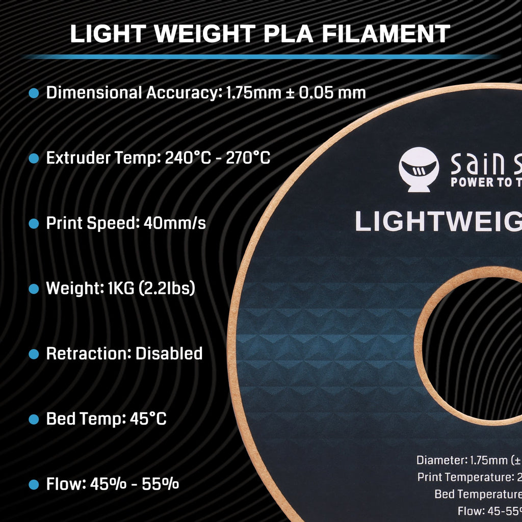 LW-PLA Filament, 1.75mm, Black & White, 1KG, Lightweight Low-Density