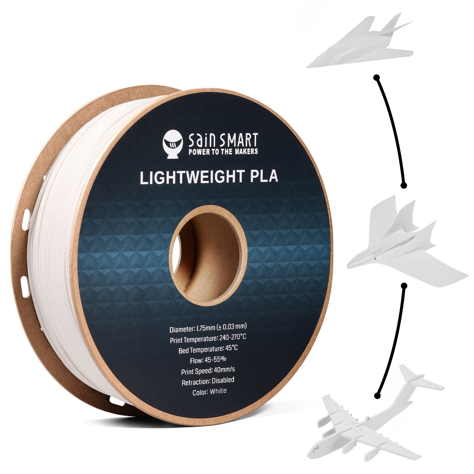 LW-PLA Filament, 1.75mm, Black & White, 1KG, Lightweight Low-Density