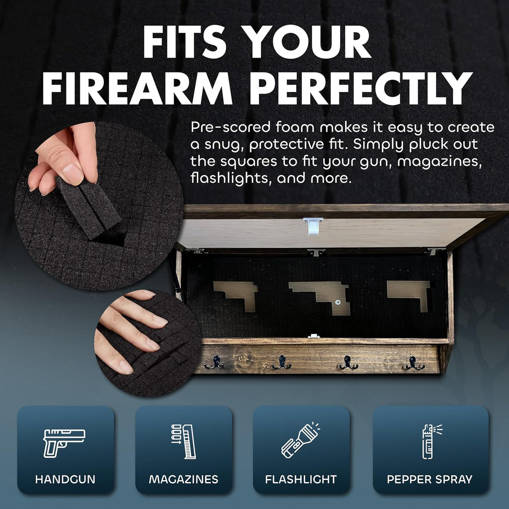 Deer Hunter Hidden Gun Storage - Concealment Shelf with Hooks Magnetic Lock
