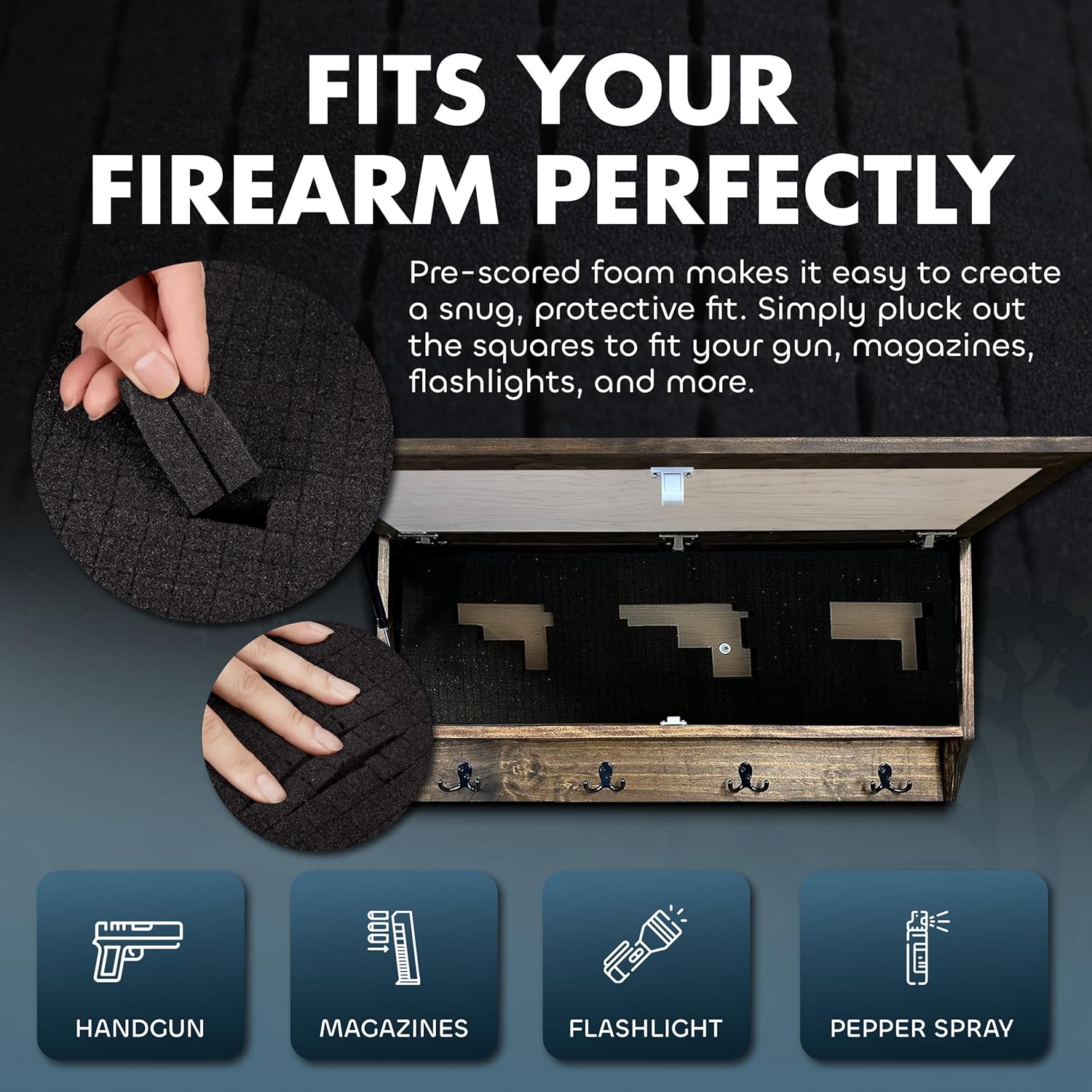 Deer Hunter Hidden Gun Storage - Concealment Shelf with Hooks Magnetic Lock