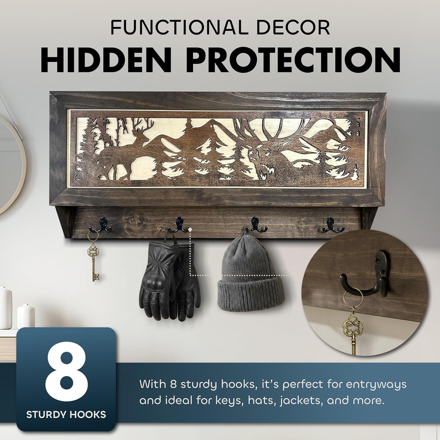 Deer Hunter Hidden Gun Storage - Concealment Shelf with Hooks Magnetic Lock