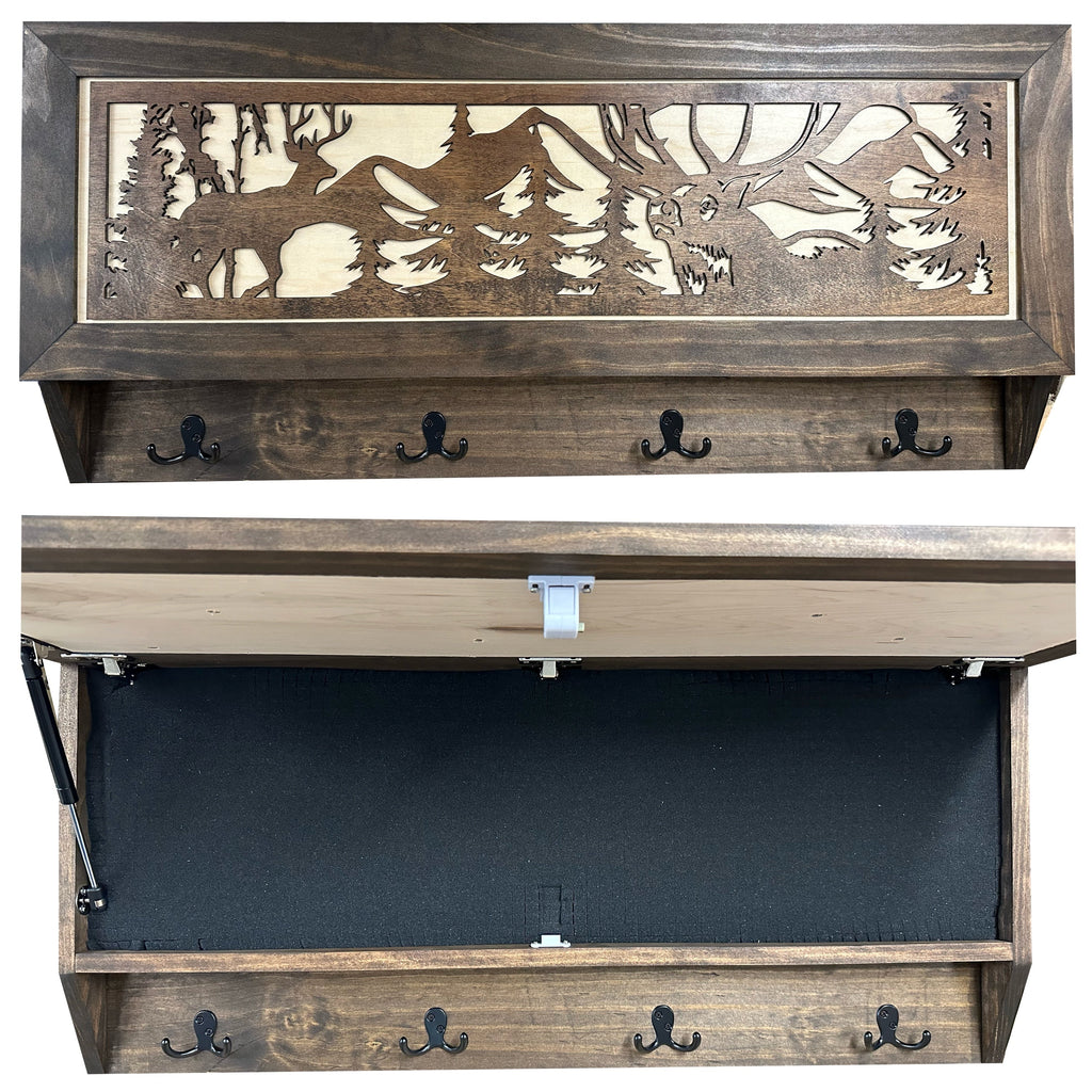 Deer Hunter Hidden Gun Storage - Concealment Shelf with Hooks Magnetic Lock