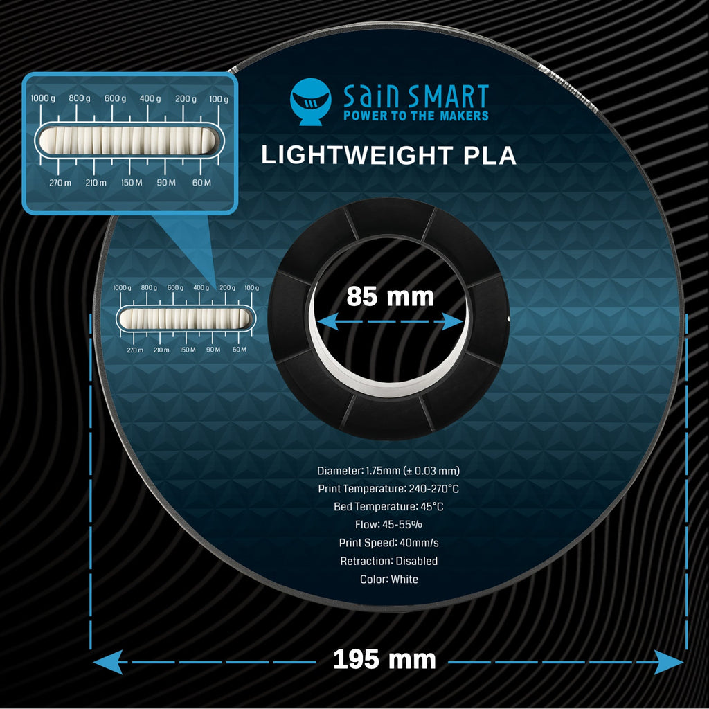 LW-PLA Filament, 1.75mm, Black & White, 1KG, Lightweight Low-Density