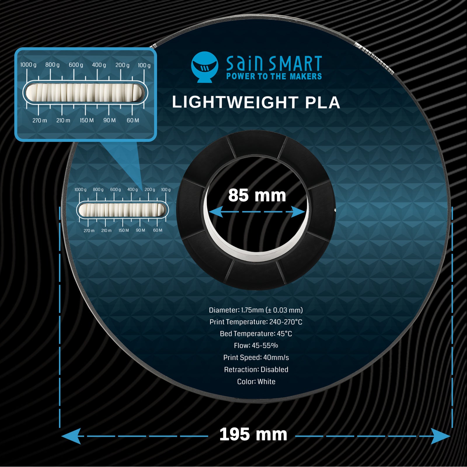 LW-PLA Filament, 1.75mm, Black & White, 1KG, Lightweight Low-Density