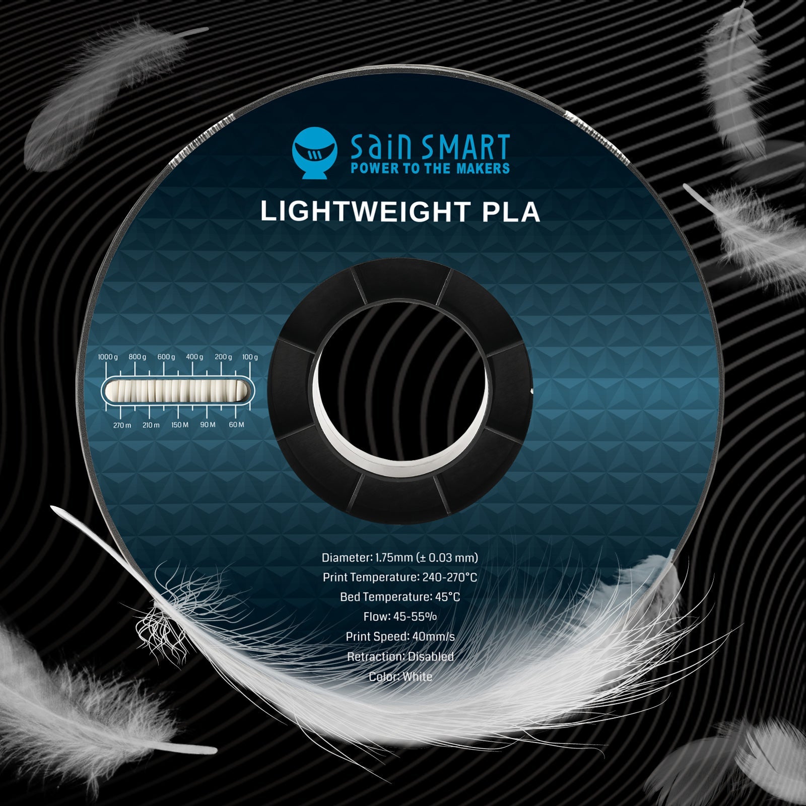 LW-PLA Filament, 1.75mm, Black & White, 1KG, Lightweight Low-Density