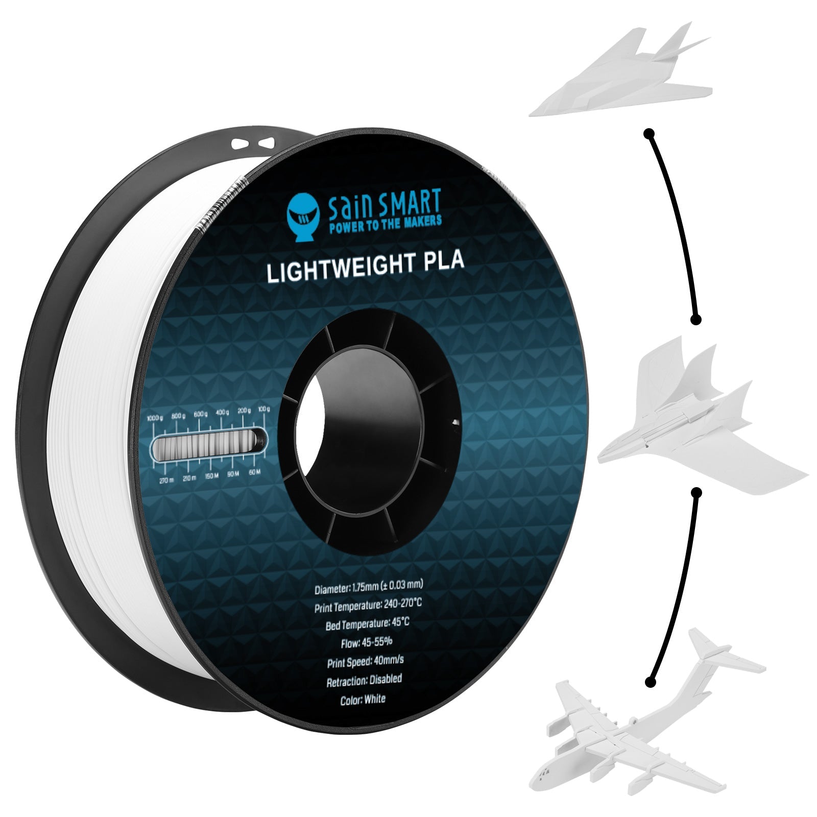 LW-PLA Filament, 1.75mm, Black & White, 1KG, Lightweight Low-Density