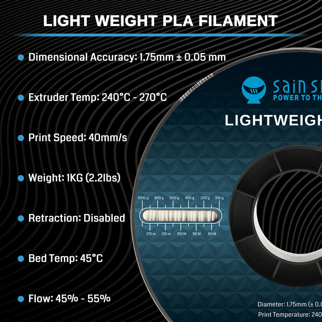 LW-PLA Filament, 1.75mm, Black & White, 1KG, Lightweight Low-Density