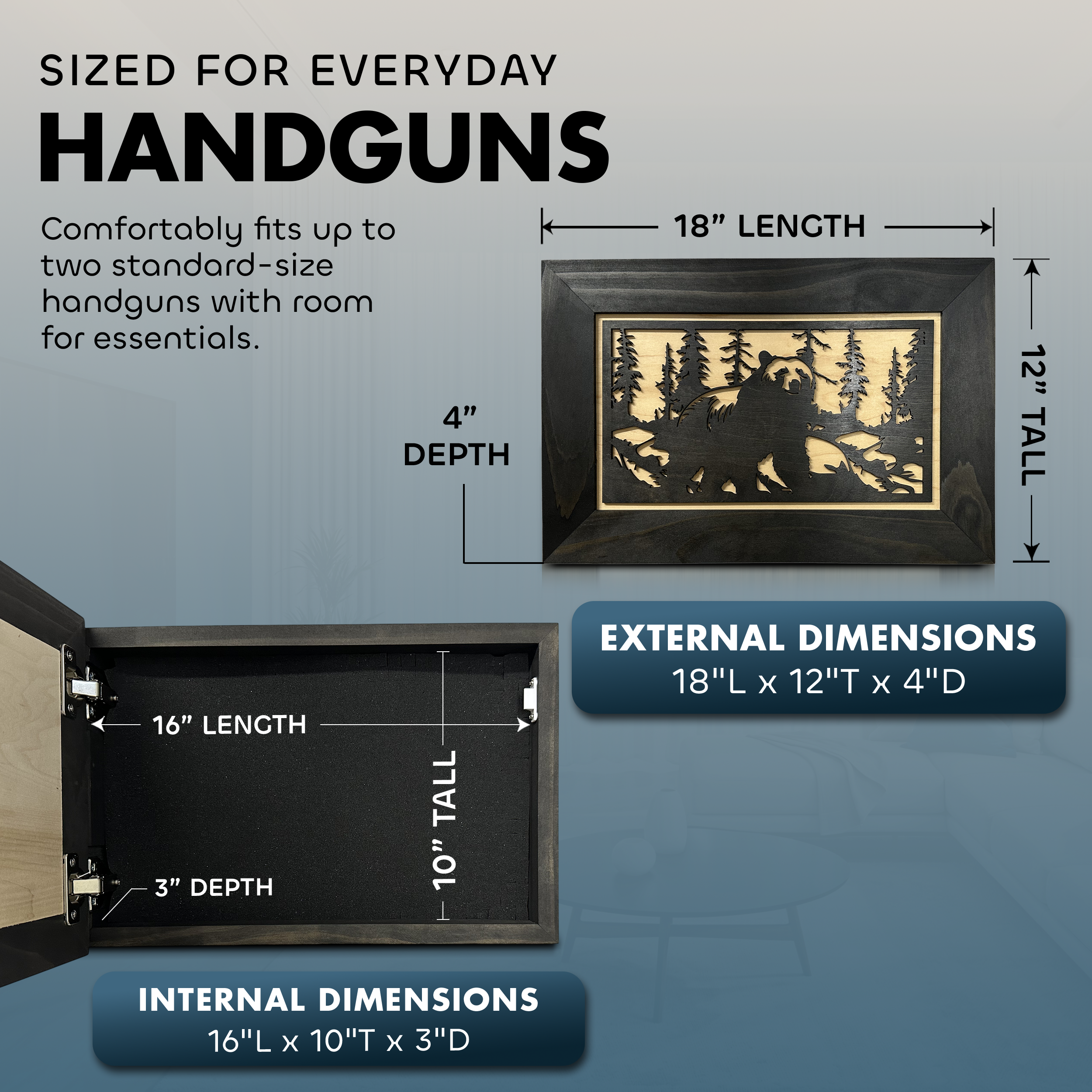 Hidden Gun Cabinet Black Bear Wall Decor – Concealed Furniture Secure Gun Cabinet