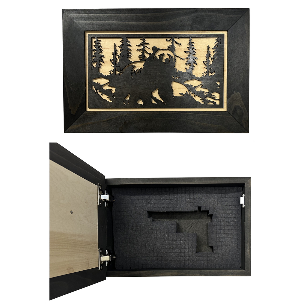 Hidden Gun Cabinet Black Bear Wall Decor – Concealed Furniture Secure Gun Cabinet
