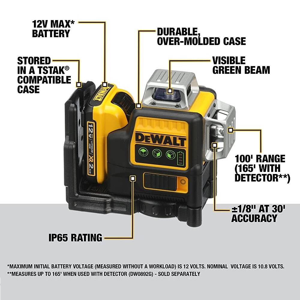 DEWALT 12V MAX Line Laser 3 X 360 Green Yellow