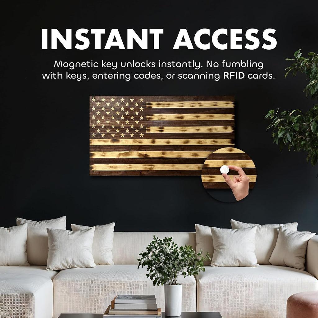 Large American Flag Gun Safe - Quick Access Hidden Gun Safe with Magnetic Lock