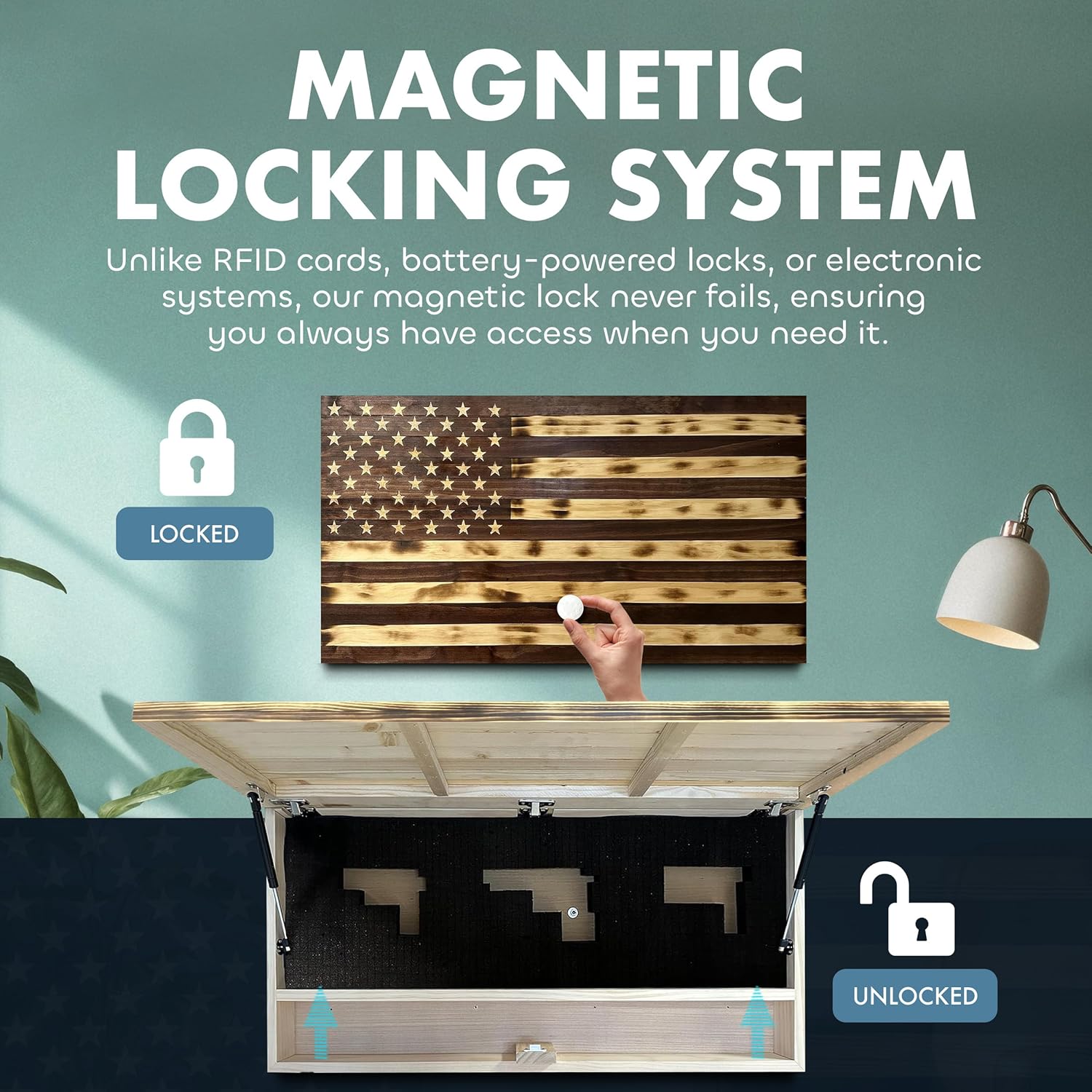 Large American Flag Gun Safe - Quick Access Hidden Gun Safe with Magnetic Lock