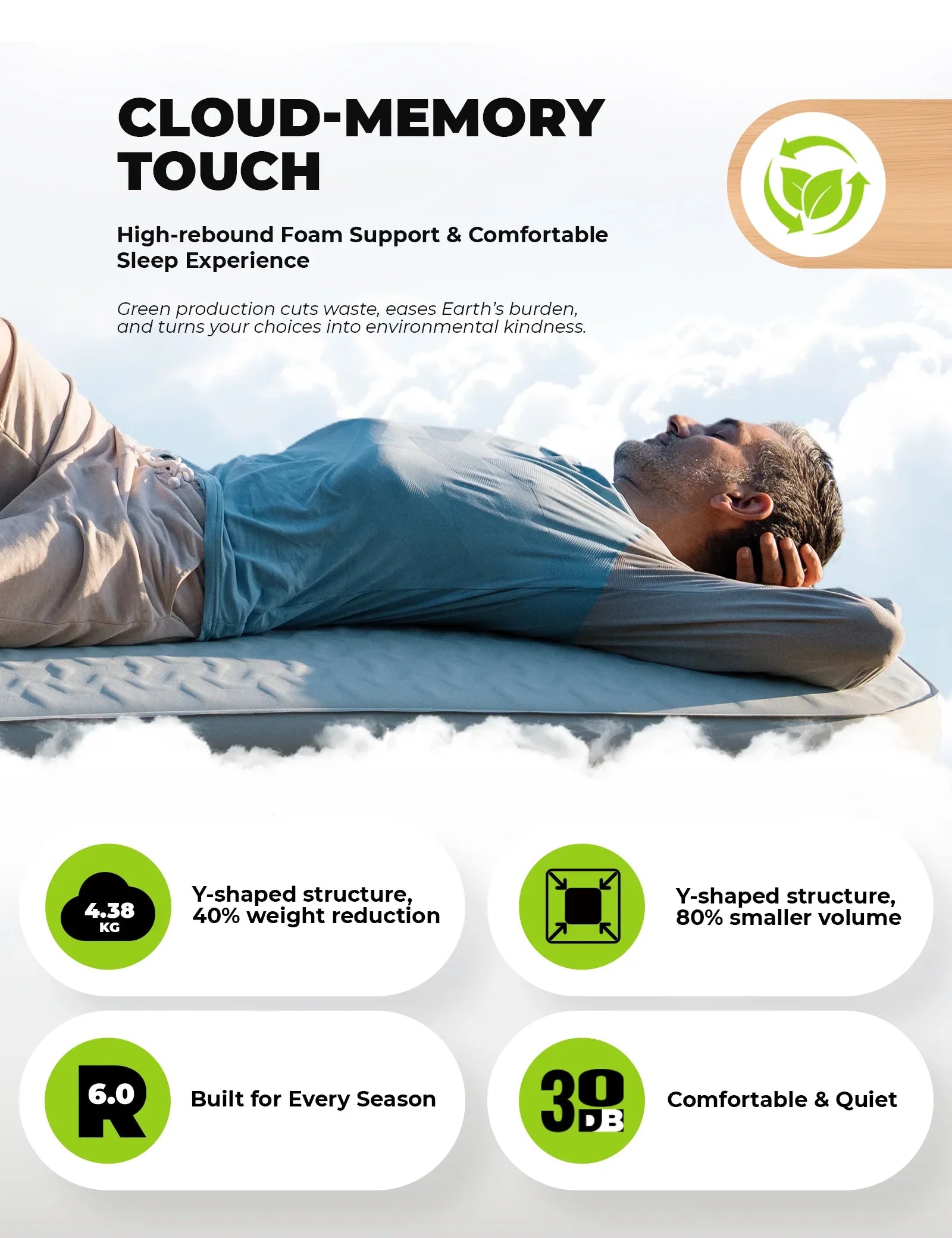 Portable Inflating Sleeping Pad with Foam for Camping