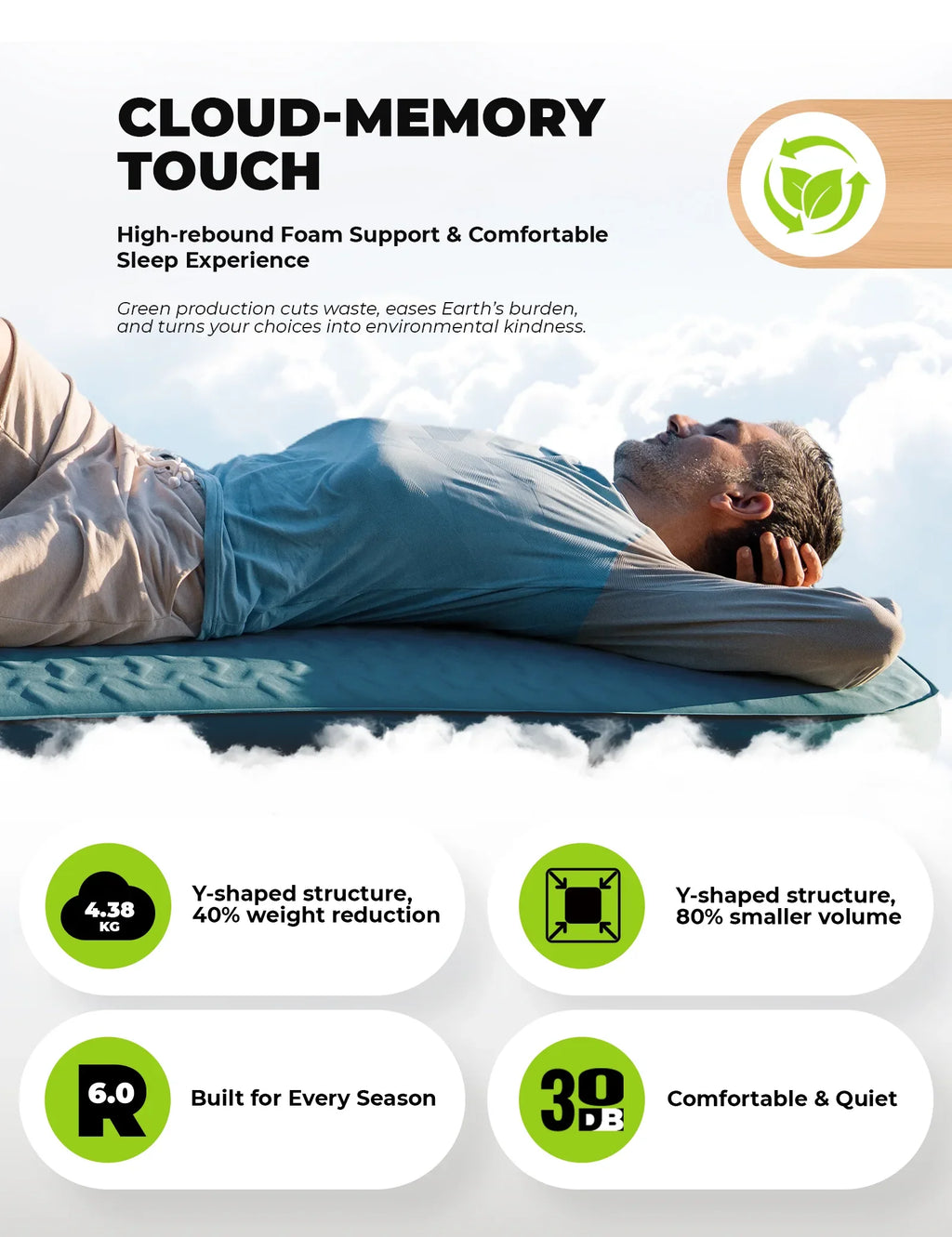 Portable Inflating Sleeping Pad with Foam for Camping