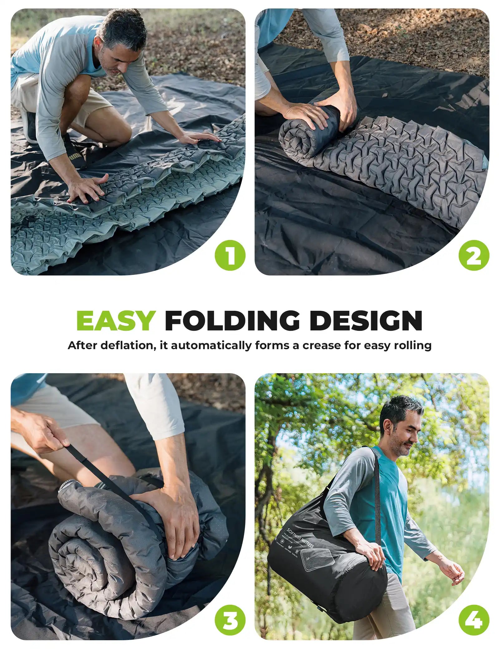 Portable Inflating Sleeping Pad with Foam for Camping