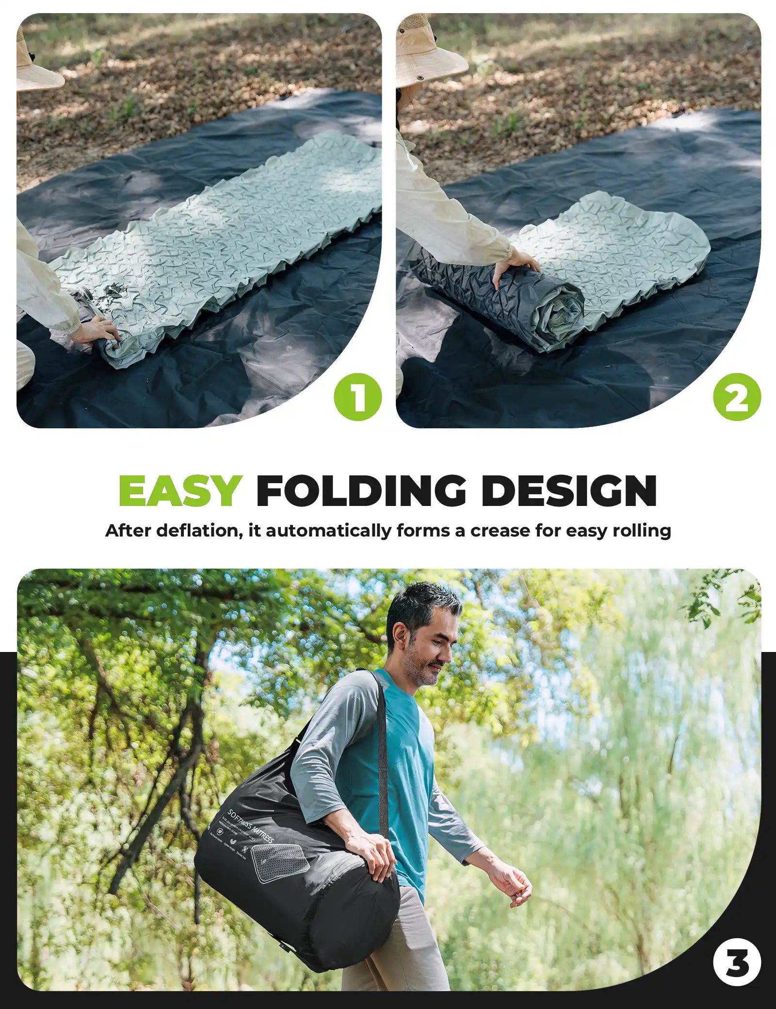 Portable Inflating Sleeping Pad with Foam for Camping