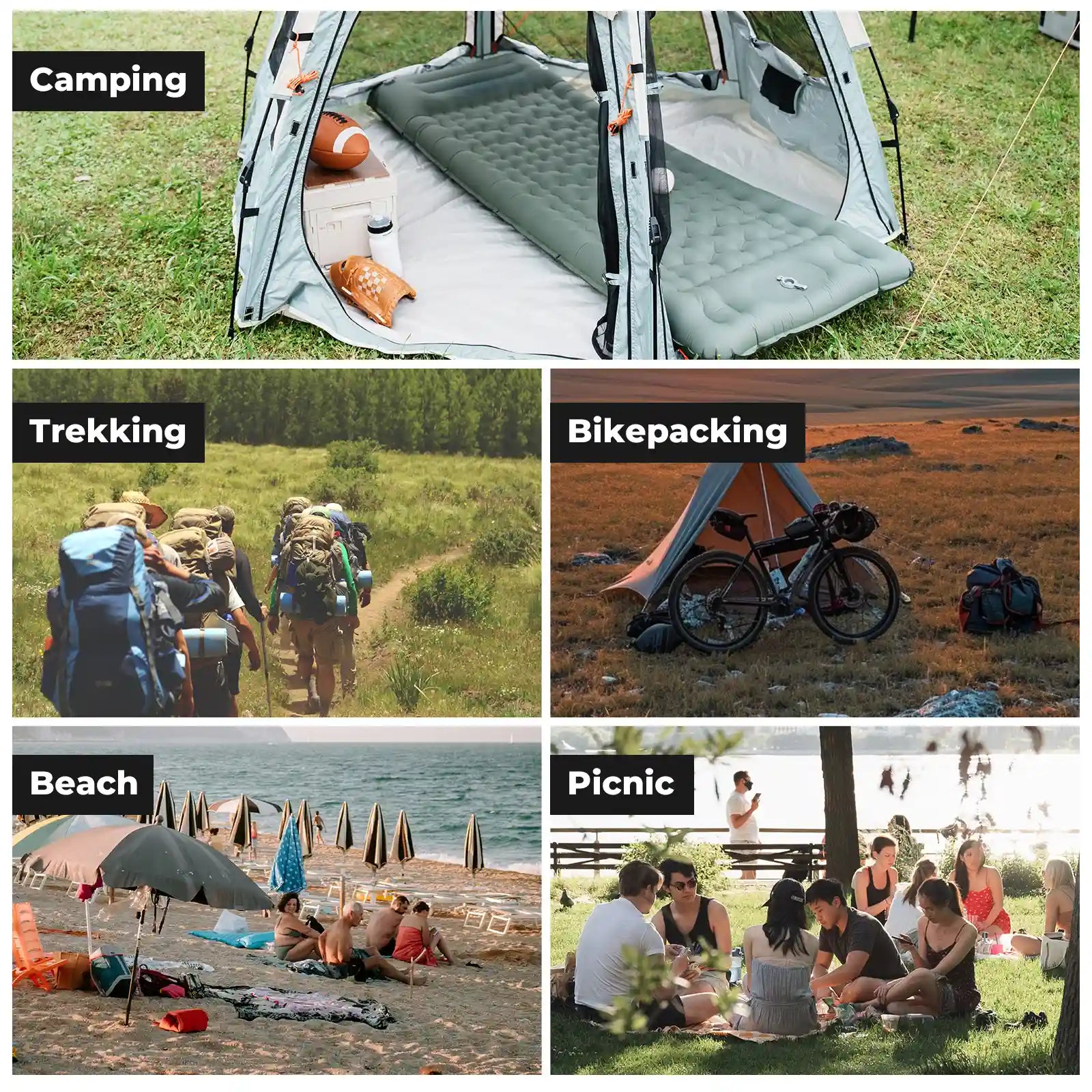 Ultra-Light Inflatable Sleeping Pad with Built-in Pillow for Outdoor Camping