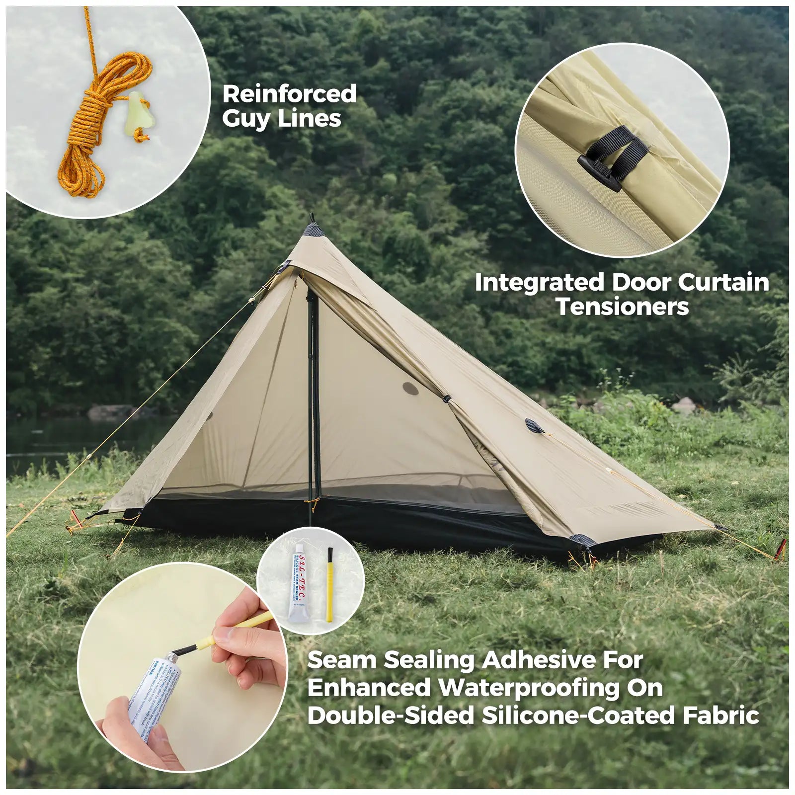 Ultralight 1-Person Poleless Tent Rainproof Easy Setup