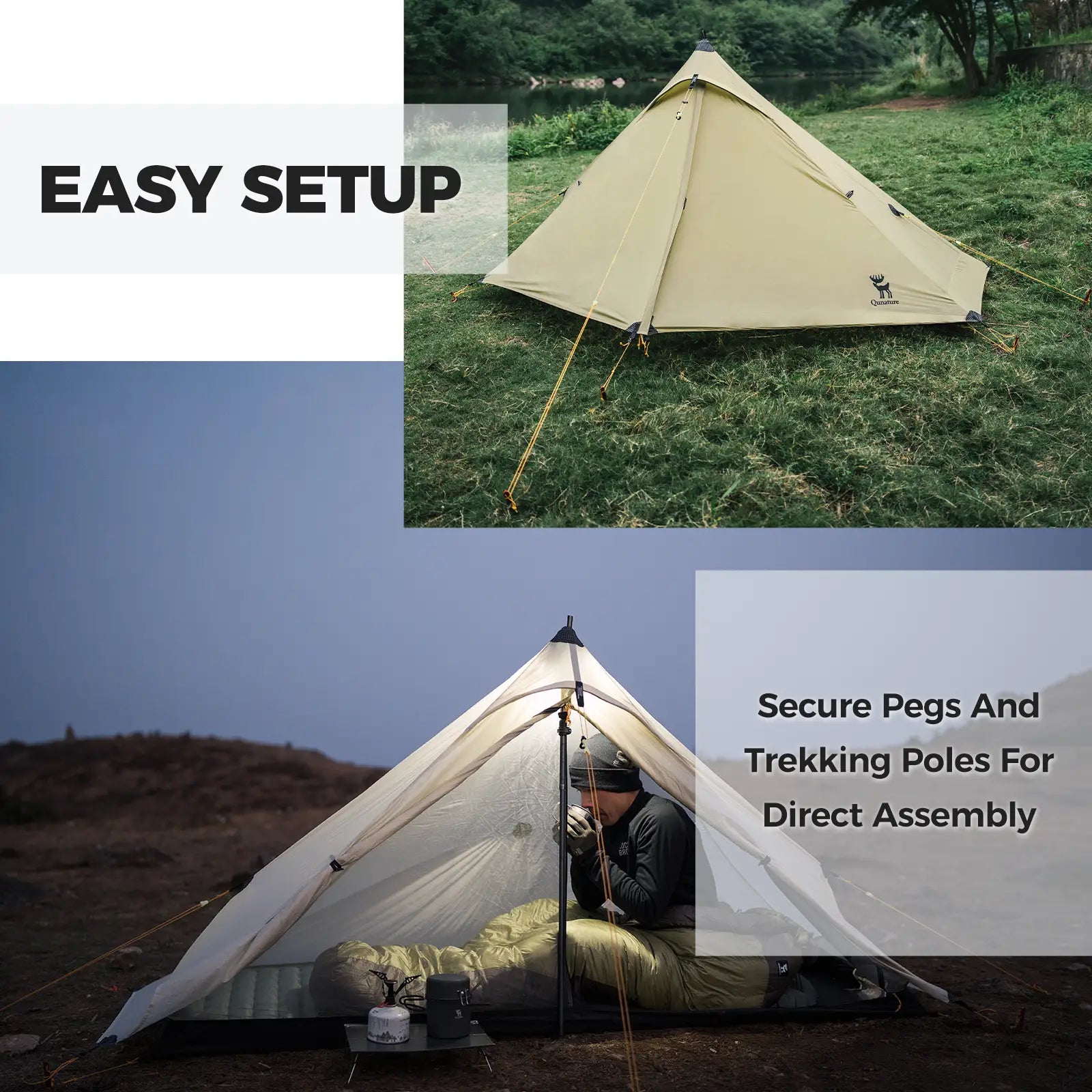 Ultralight 1-Person Poleless Tent Rainproof Easy Setup