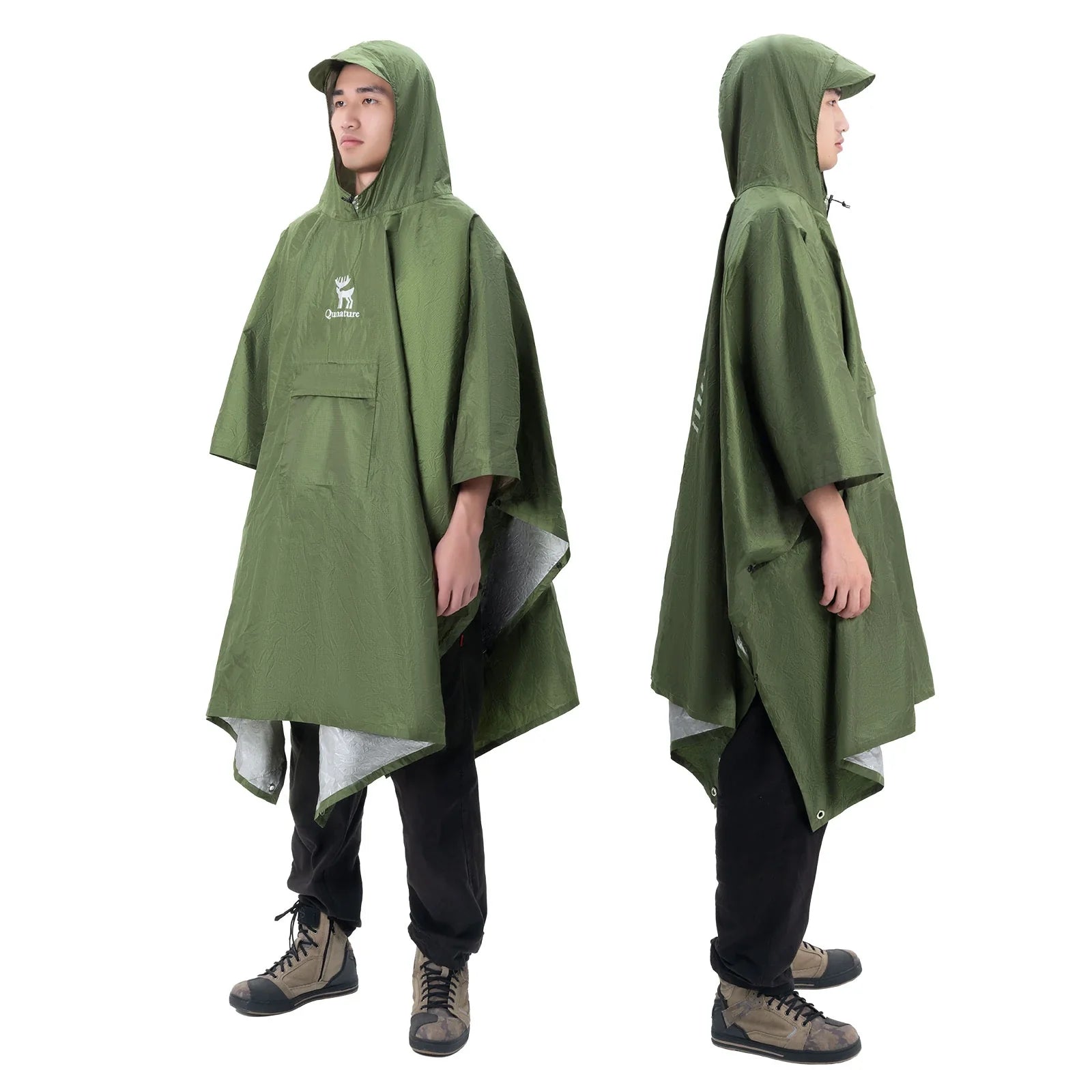 Unisex Waterproof Rain Poncho with Pocket for Hiking Outdoor