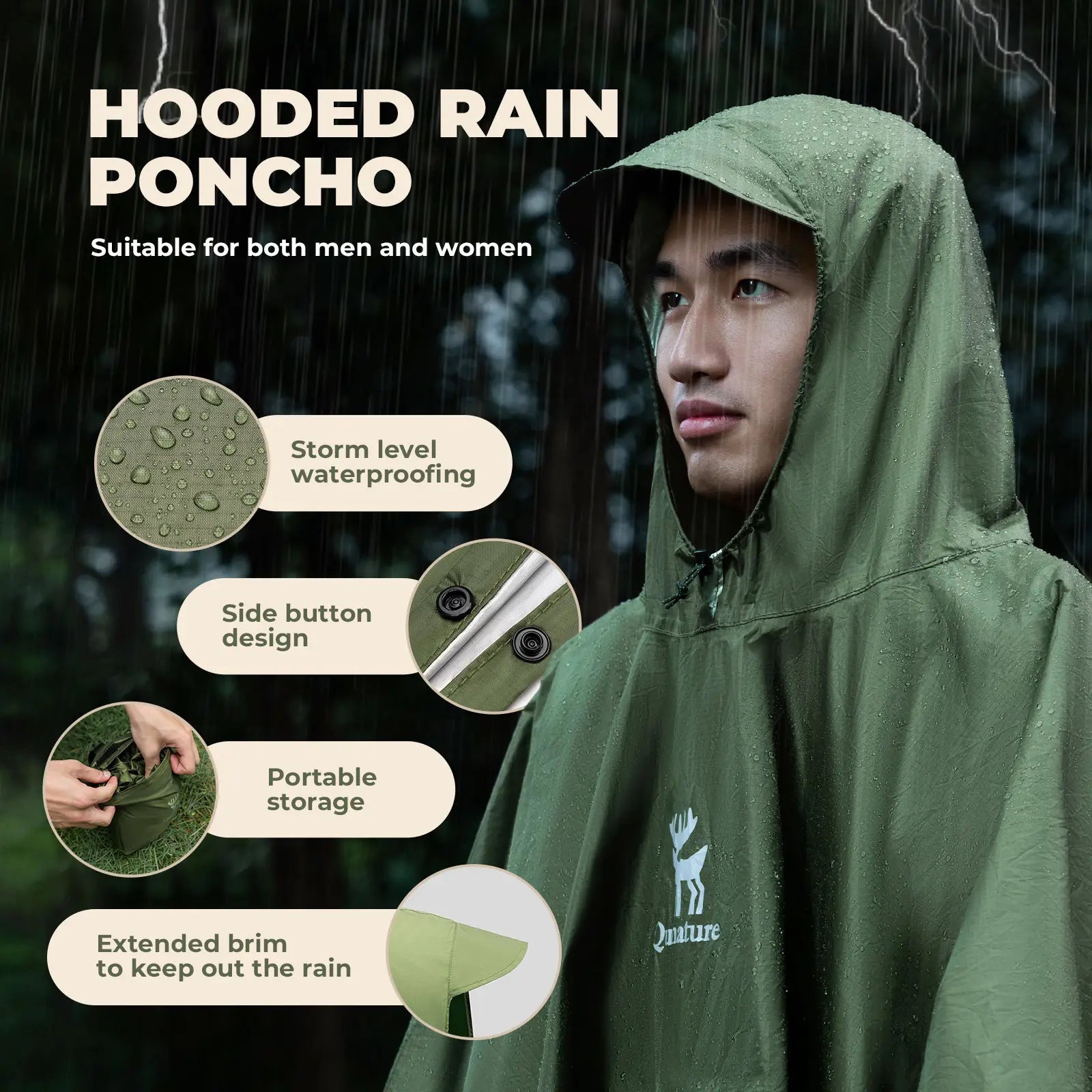 Unisex Waterproof Rain Poncho with Pocket for Hiking Outdoor