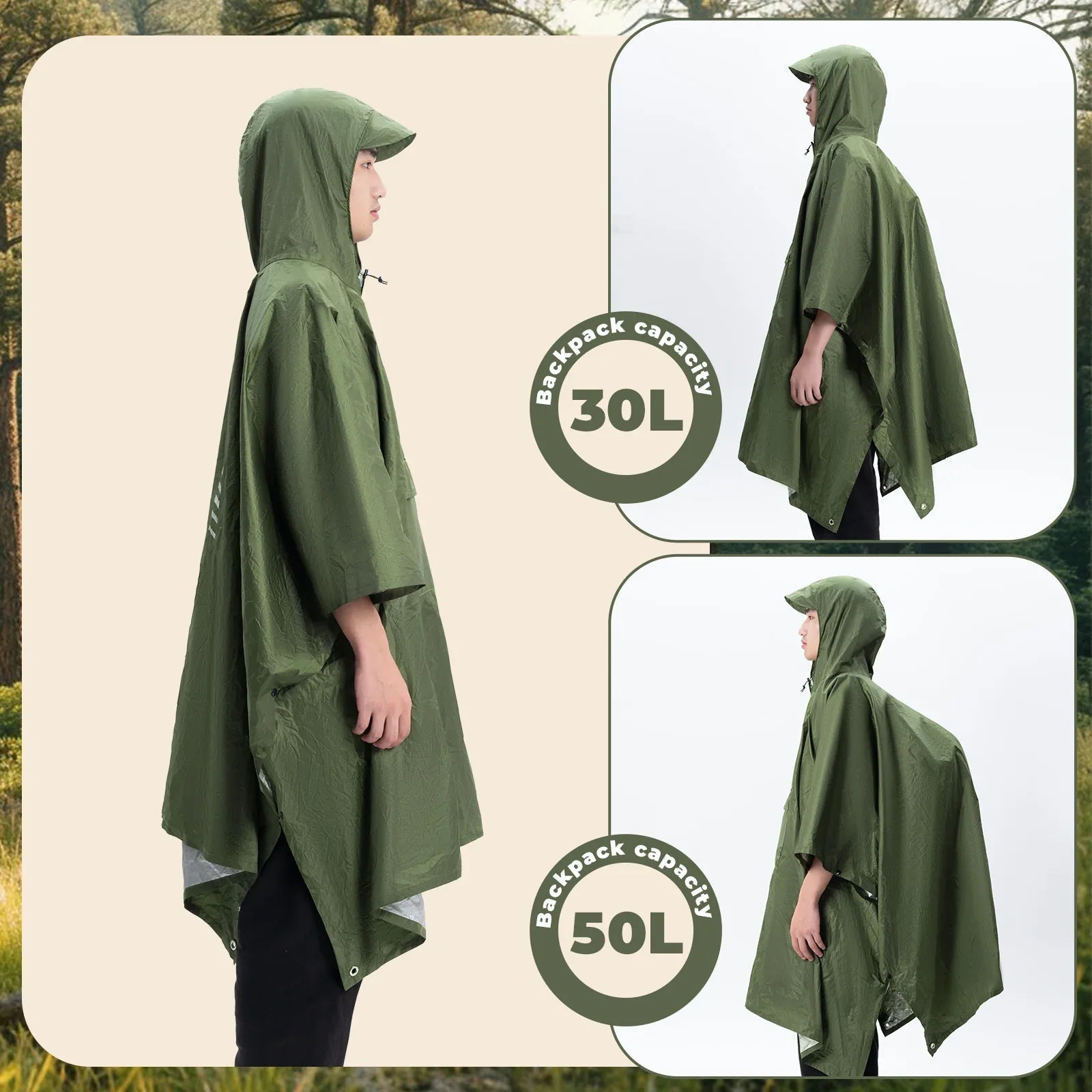 Unisex Waterproof Rain Poncho with Pocket for Hiking Outdoor