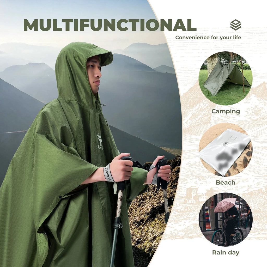 Unisex Waterproof Rain Poncho with Pocket for Hiking Outdoor
